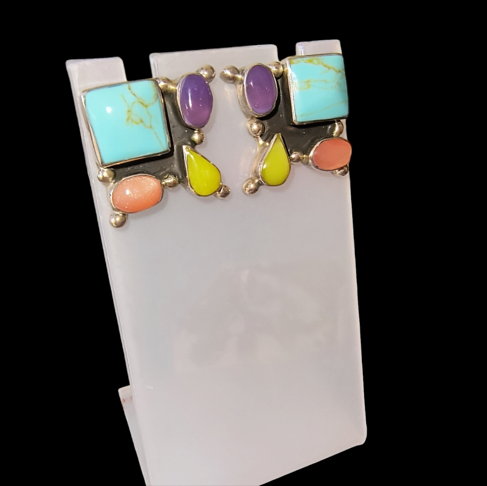 Mexico Faux Turquoise & Sterling Silver Artisan Post Earrings
